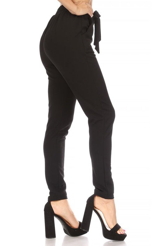Black Knit Crepe High Waist Paperbag Waist Pants - Rara Boutique