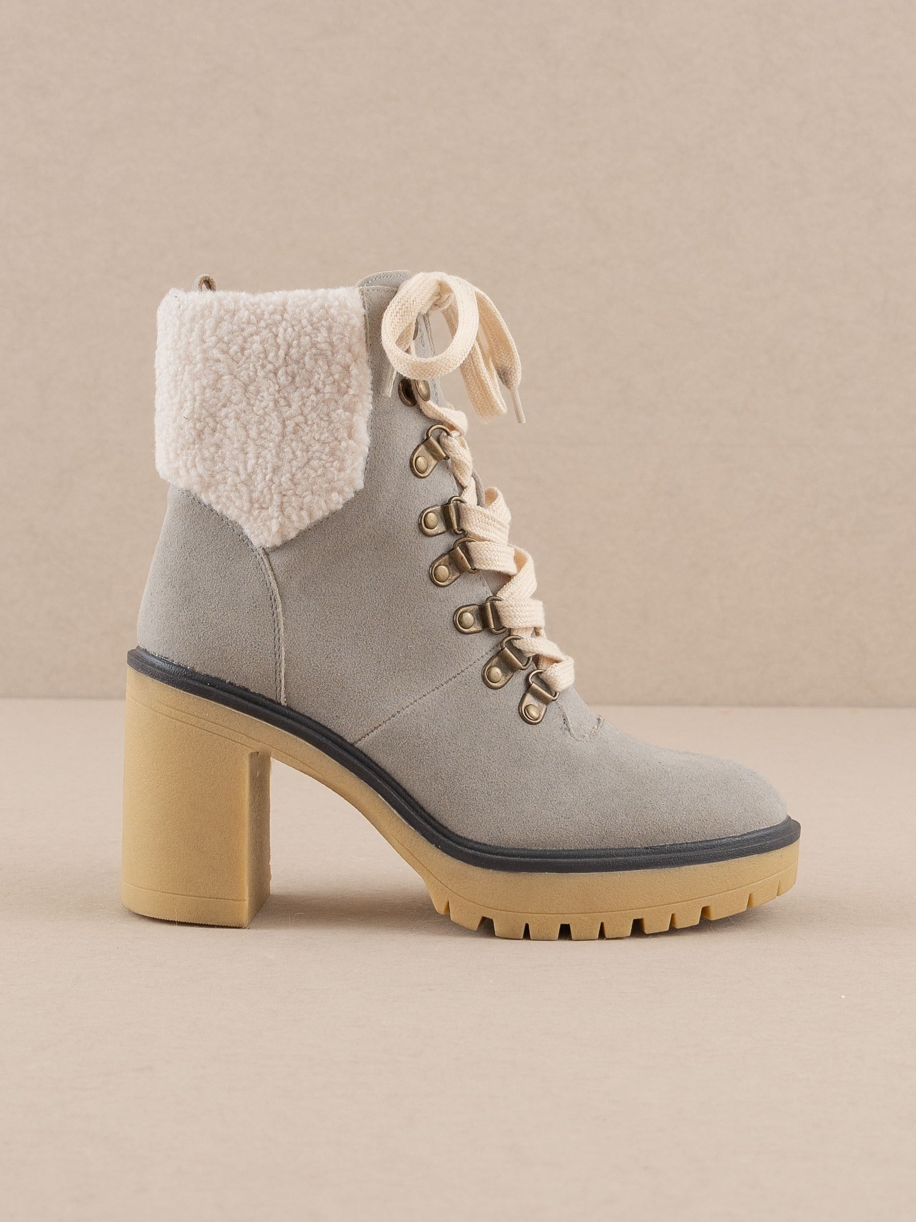 Heeled Platform Lace Up Shearling Boots - Oasis Society - RARA Boutique