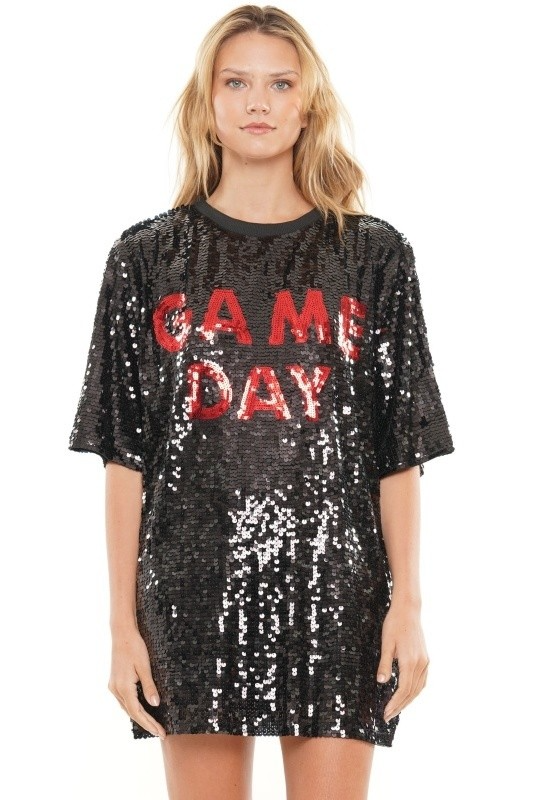 Game Day Sequin T-Shirt Dress - RARA Boutique