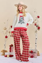 Gingham Christmas Tree Patchwork Sweater with Embroidered Bow - Main Strip - RARA Boutique