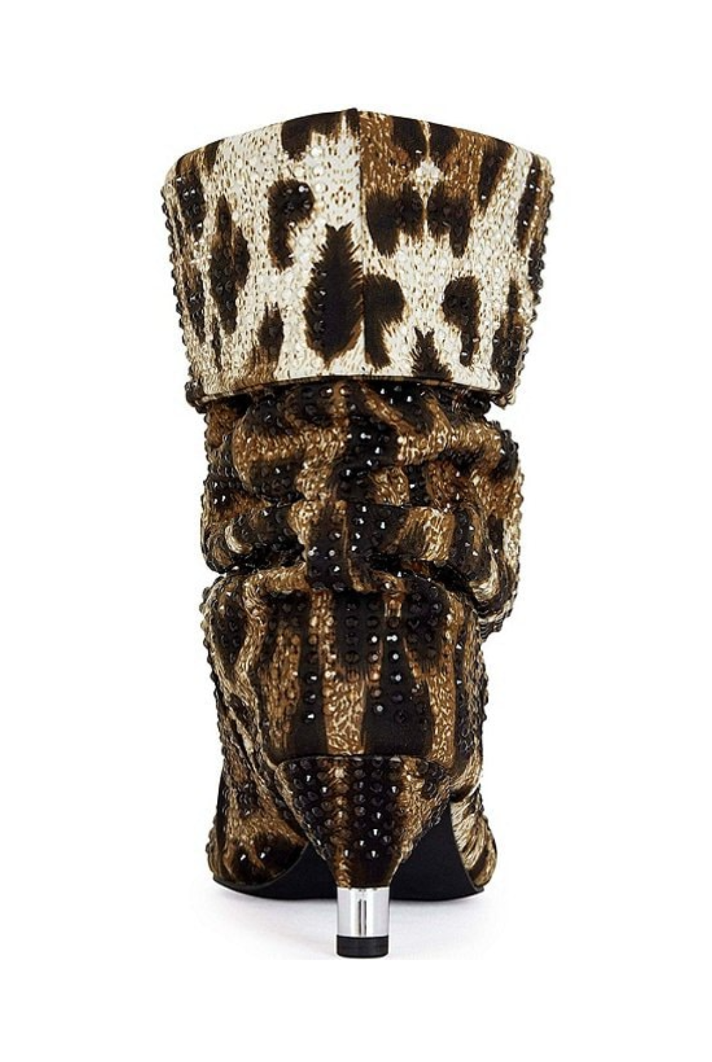 Leopard Print Rhinestone Kitten Heel Slouchy Booties - Azalea Wang - RARA Boutique
