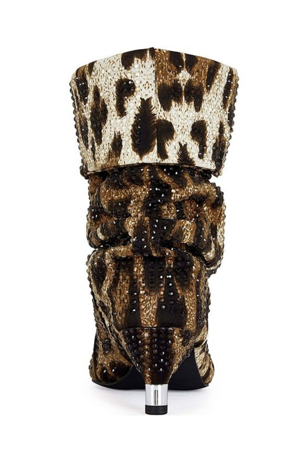 Leopard Print Rhinestone Kitten Heel Slouchy Booties - Azalea Wang - RARA Boutique