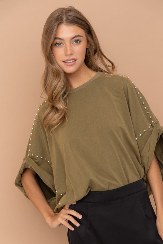 Studded Oversized High Low T Shirt - RARA Boutique