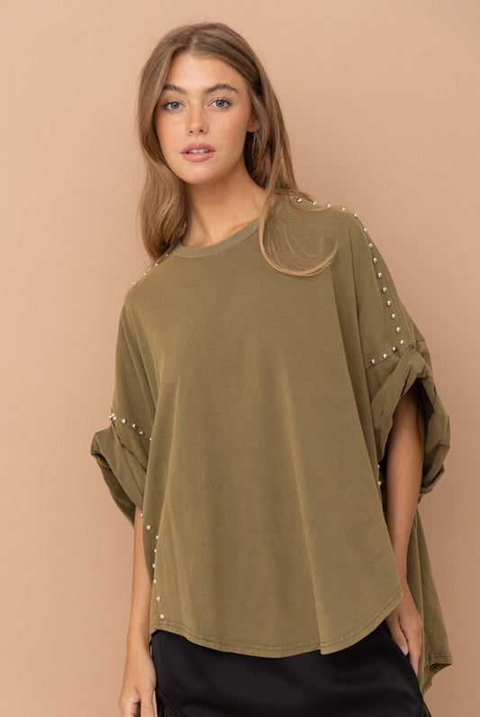 Studded Oversized High Low T Shirt - RARA Boutique