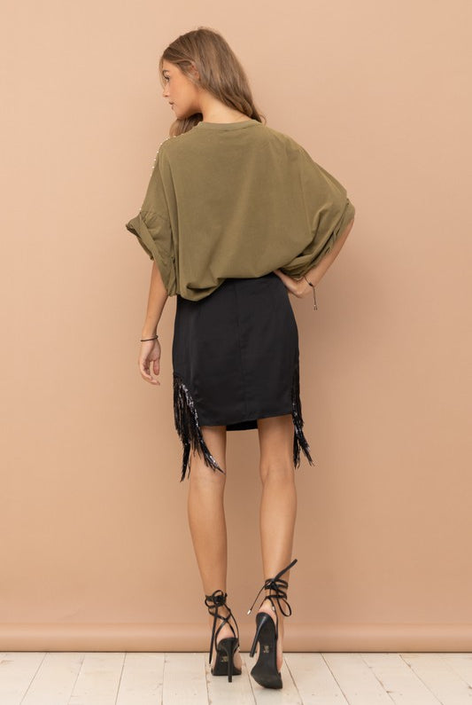 Studded Oversized High Low T Shirt - RARA Boutique