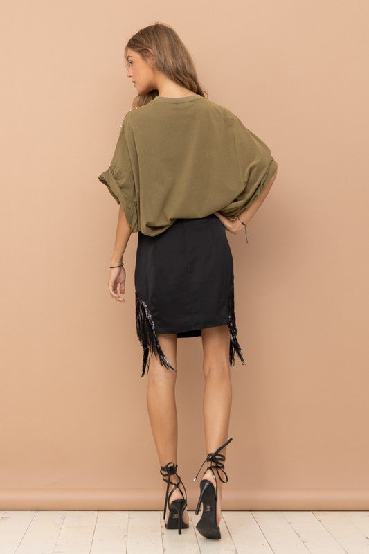 Studded Oversized High Low T Shirt - RARA Boutique