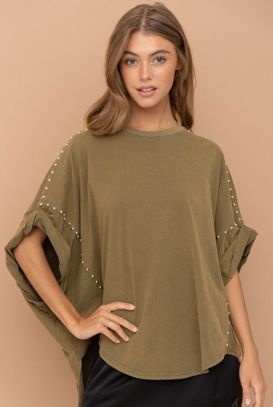 Studded Oversized High Low T Shirt - RARA Boutique