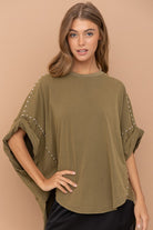 Studded Oversized High Low T Shirt - RARA Boutique