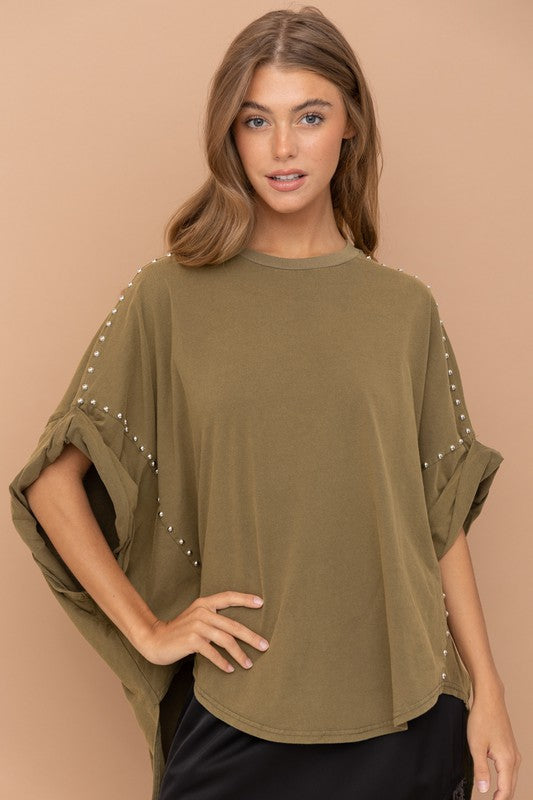 Studded Oversized High Low T Shirt - RARA Boutique