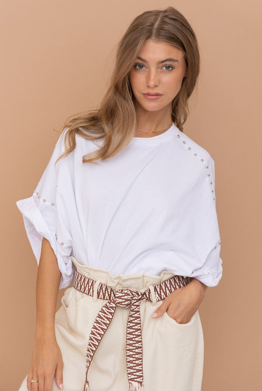 Studded Oversized High Low T Shirt - RARA Boutique