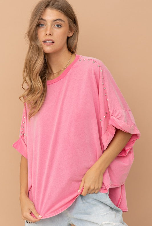 Studded Oversized High Low T Shirt - RARA Boutique