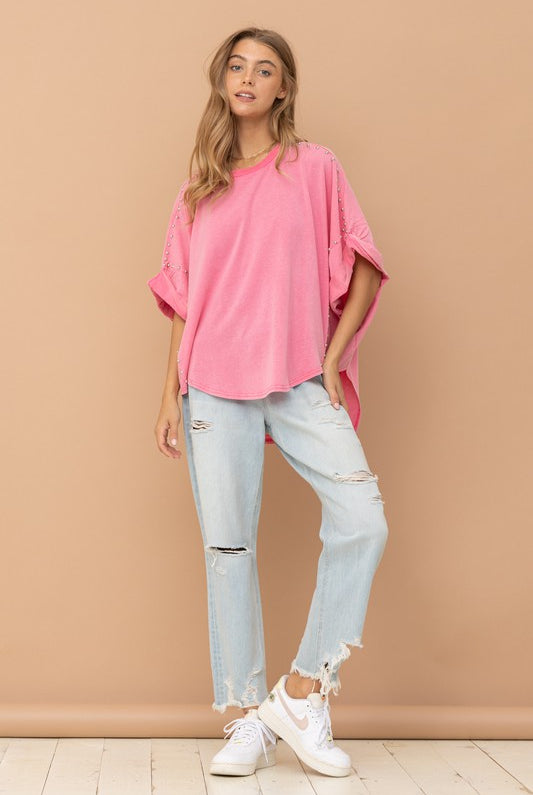 Studded Oversized High Low T Shirt - RARA Boutique