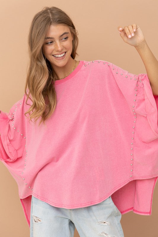 Studded Oversized High Low T Shirt - RARA Boutique