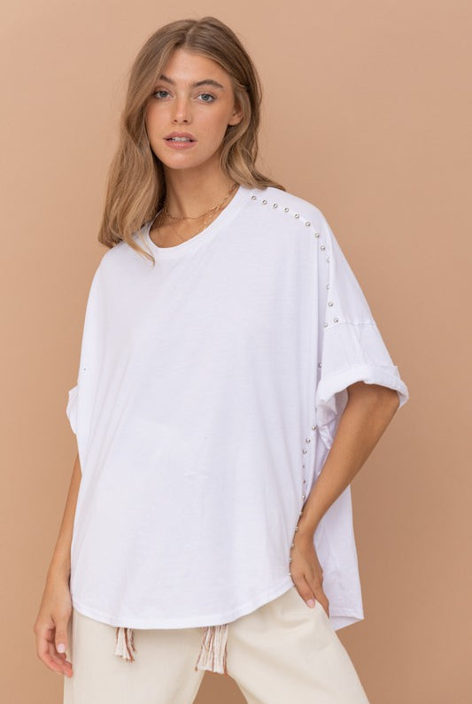Studded Oversized High Low T Shirt - RARA Boutique
