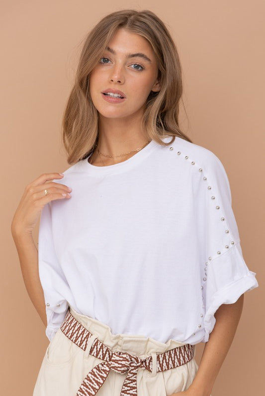 Studded Oversized High Low T Shirt - RARA Boutique