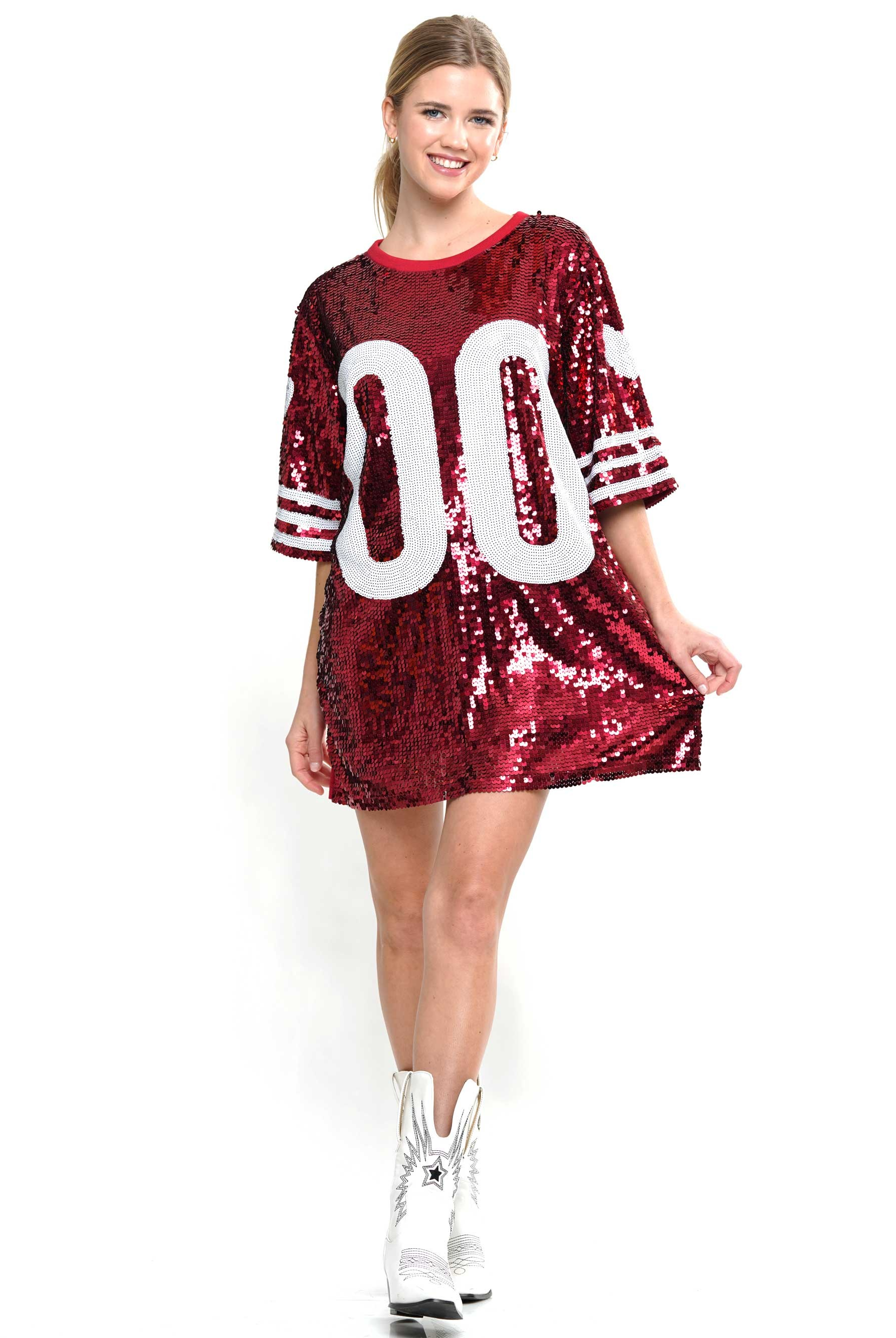 00 Sequin Game Day Jersey T-Shirt Dress - RARA Boutique