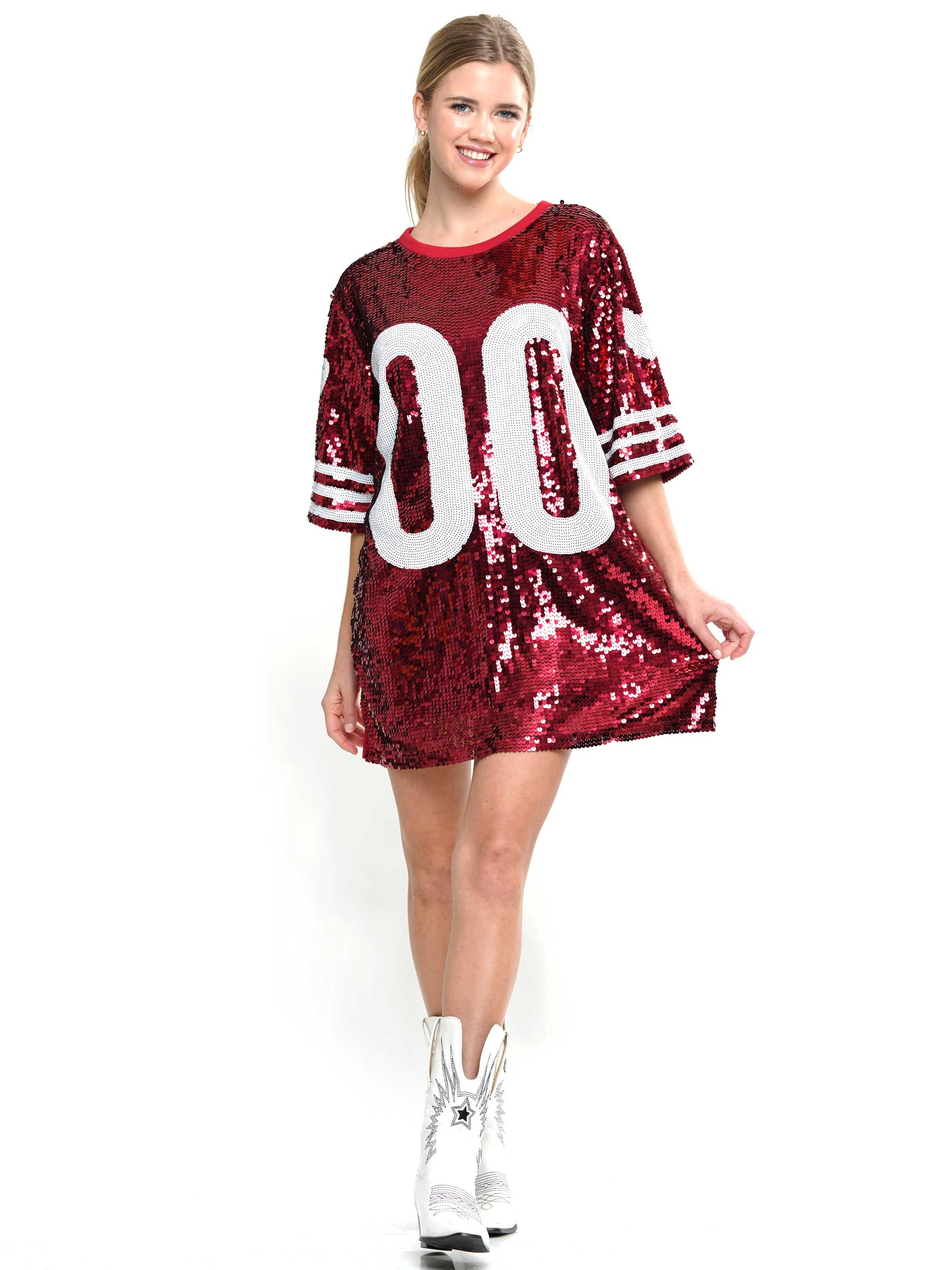 00 Sequin Game Day Jersey T-Shirt Dress - RARA Boutique