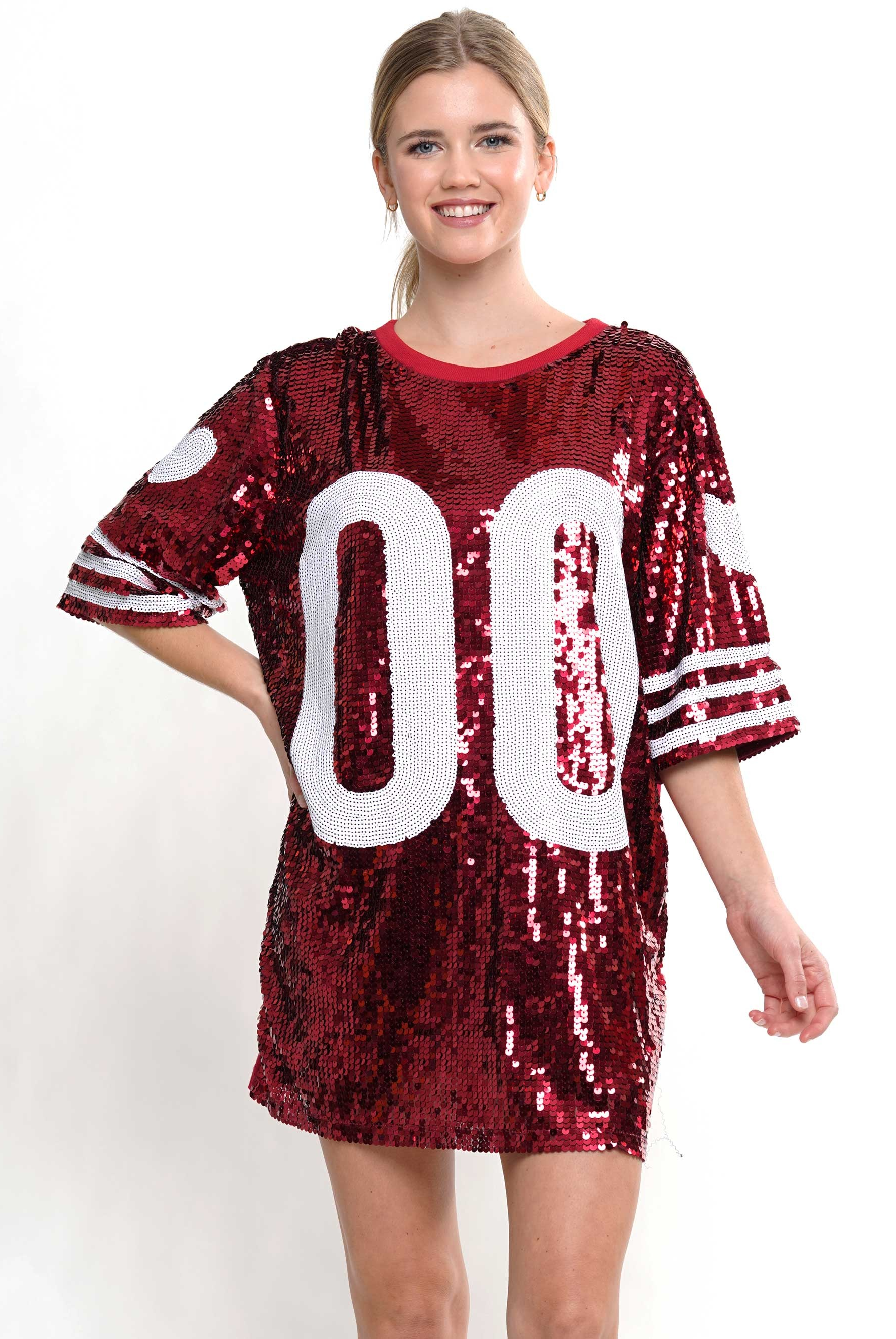 00 Sequin Game Day Jersey T-Shirt Dress - RARA Boutique