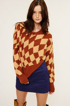 Wavy Checkered Pattern Sweater - RARA Boutique