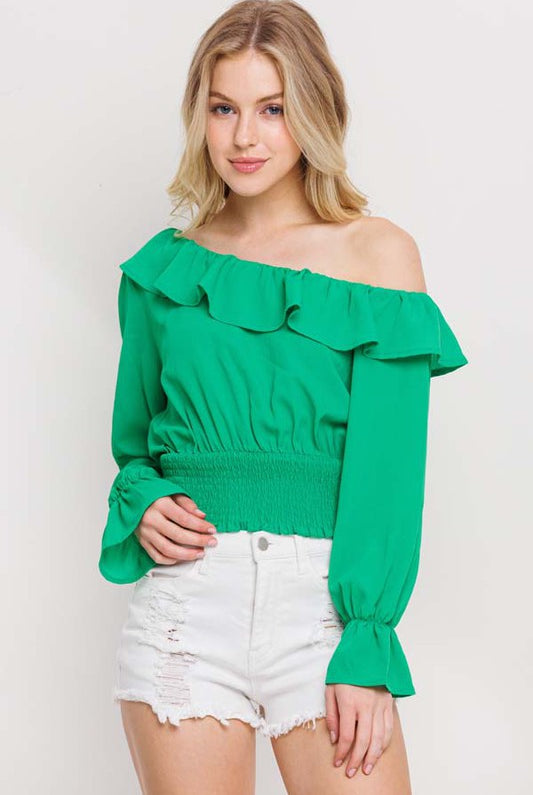 Bubble Crepe Ruffle Top - Rara Boutique