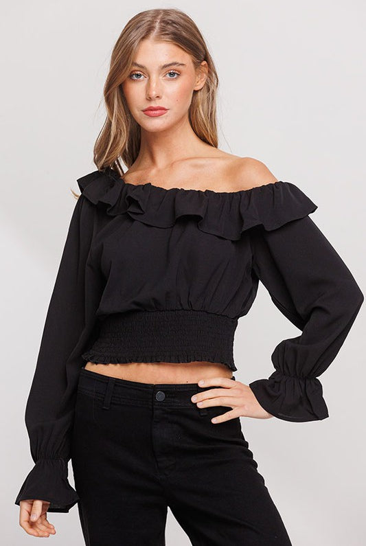 Bubble Crepe Ruffle Top - Rara Boutique