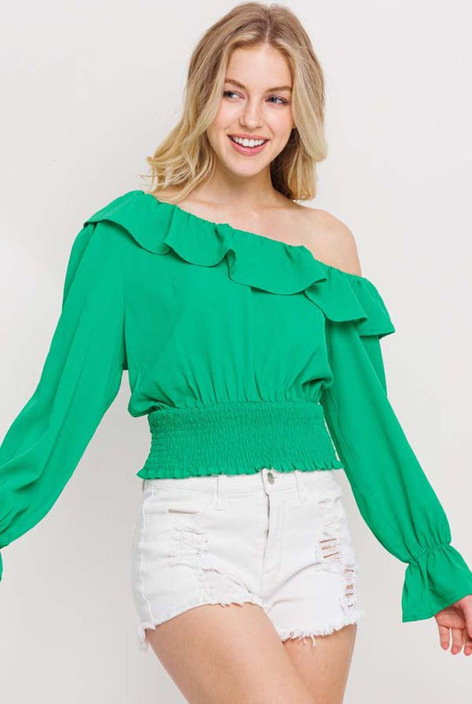 Bubble Crepe Ruffle Top - Rara Boutique