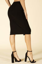 Black Scuba Crepe Pencil Dressy Skirt with Thigh Split - Rara Boutique