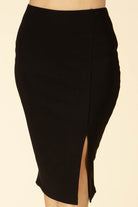 Black Scuba Crepe Pencil Dressy Skirt with Thigh Split - Rara Boutique