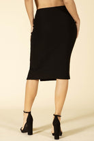Black Scuba Crepe Pencil Dressy Skirt with Thigh Split - Rara Boutique