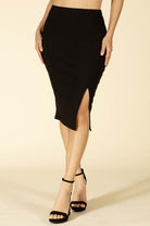 Black Scuba Crepe Pencil Dressy Skirt with Thigh Split - Rara Boutique