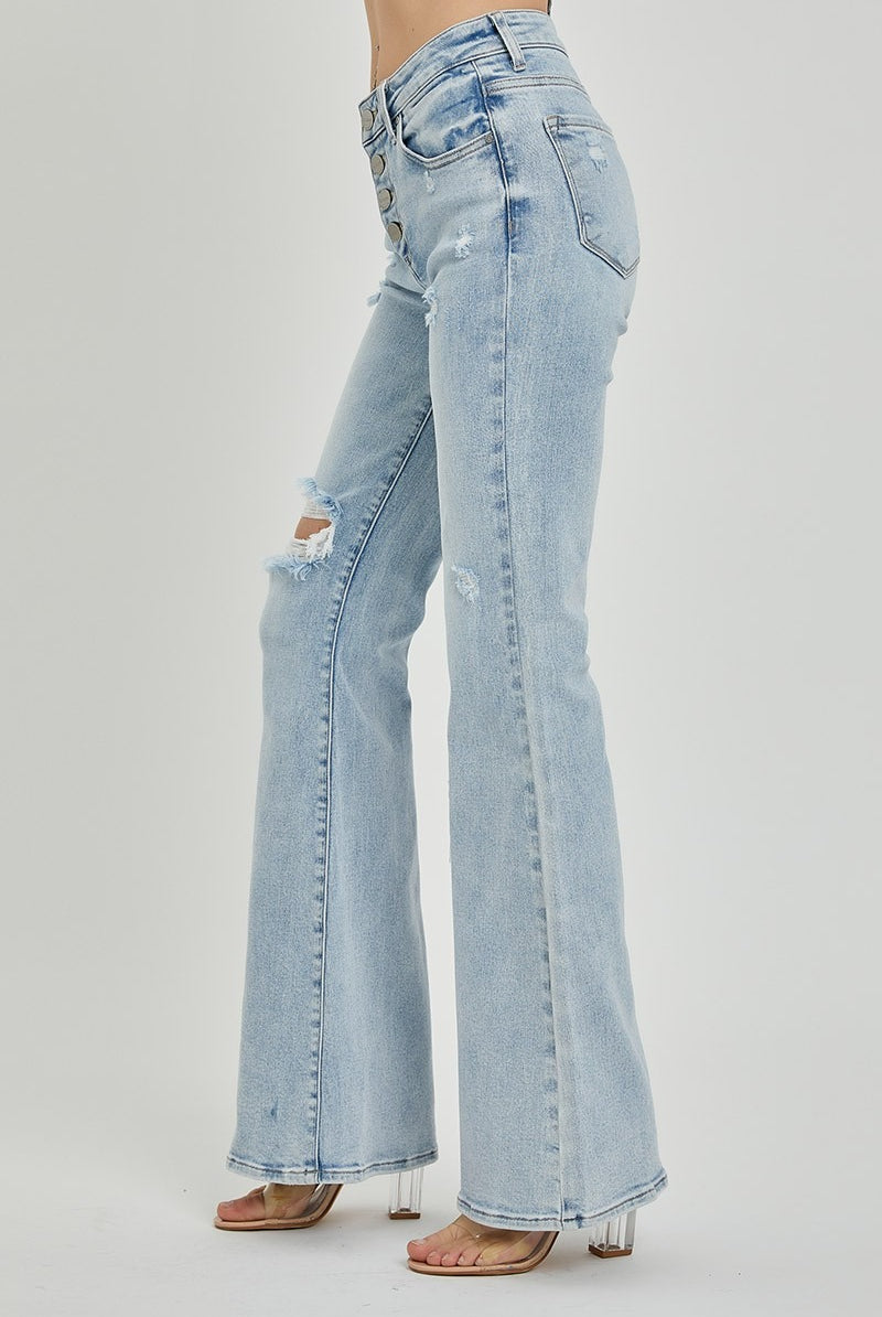 Mid Rise Button Fly Flare Jeans - Risen - RARA Boutique