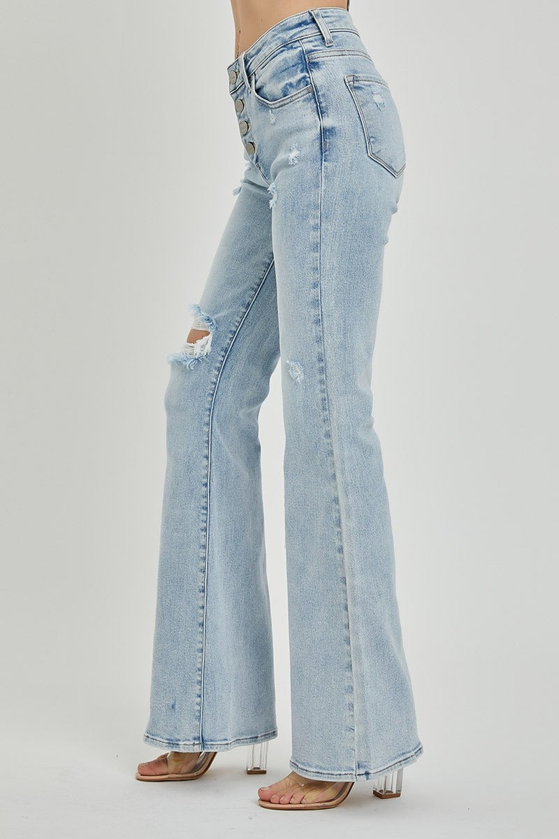 Mid Rise Button Fly Flare Jeans - Risen - RARA Boutique