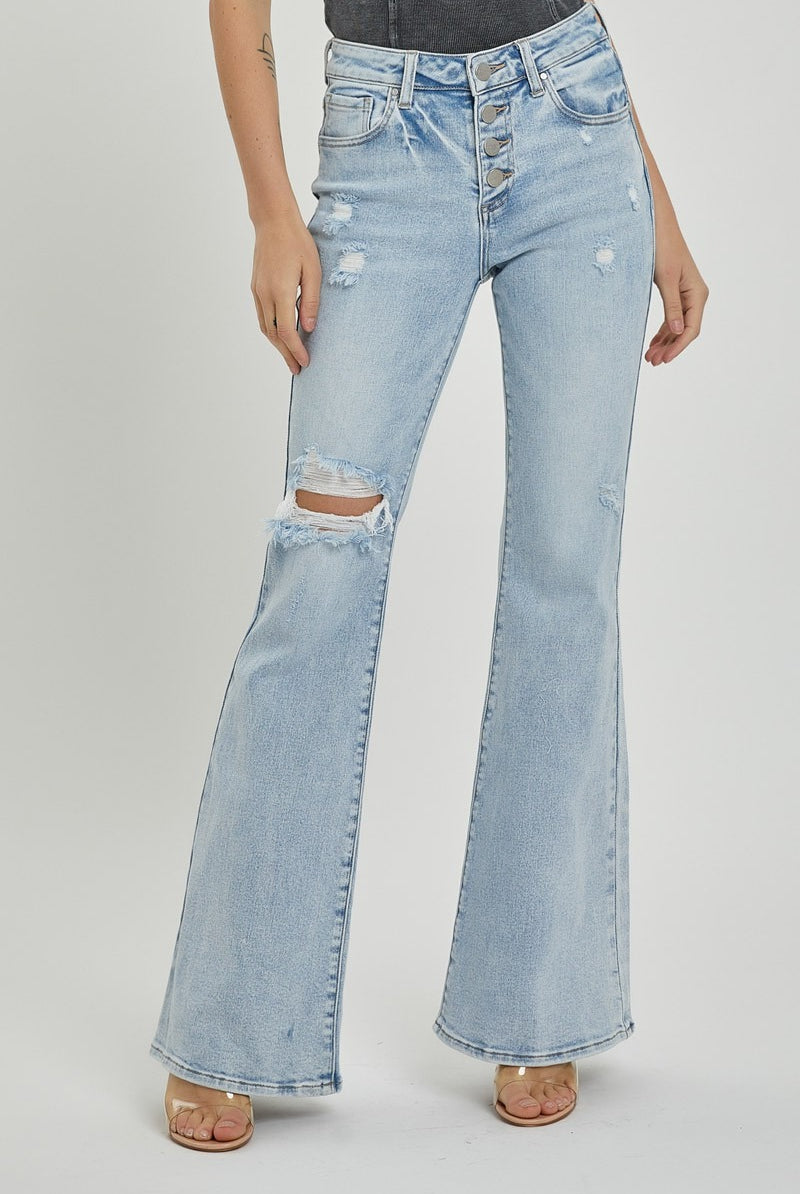 Mid Rise Button Fly Flare Jeans - Risen - RARA Boutique