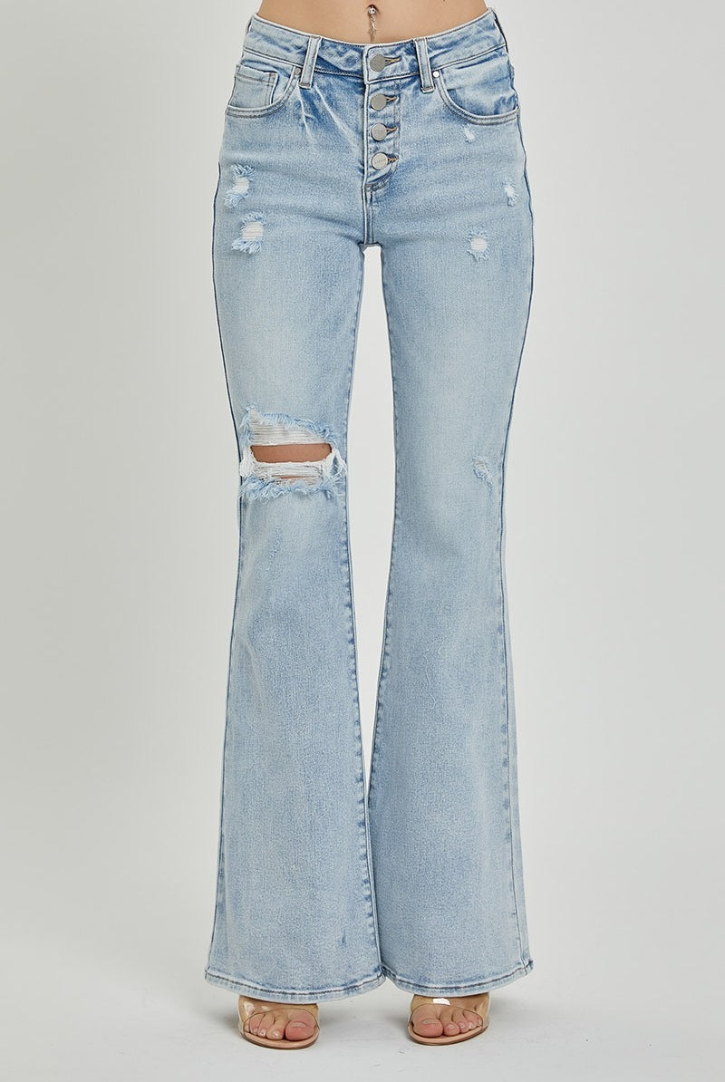 Mid Rise Button Fly Flare Jeans - Risen - RARA Boutique
