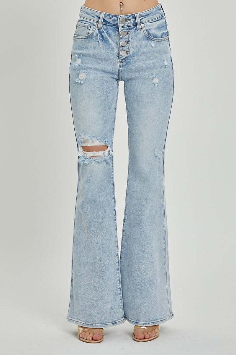 Mid Rise Button Fly Flare Jeans - Risen - RARA Boutique