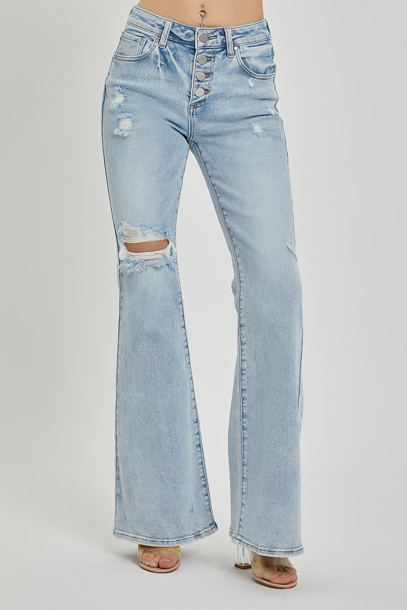 Mid Rise Button Fly Flare Jeans - Risen - RARA Boutique