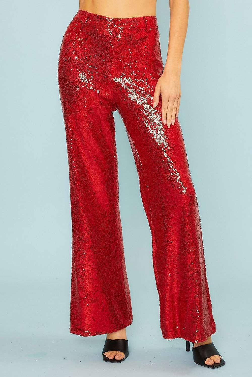 Front Zipper Back Sequin Wide Fit Pants - RARA Boutique