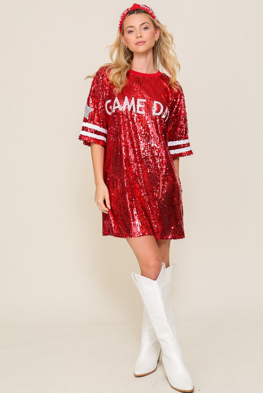 Sequin Game Day Jersey Shit Dress - RARA Boutique