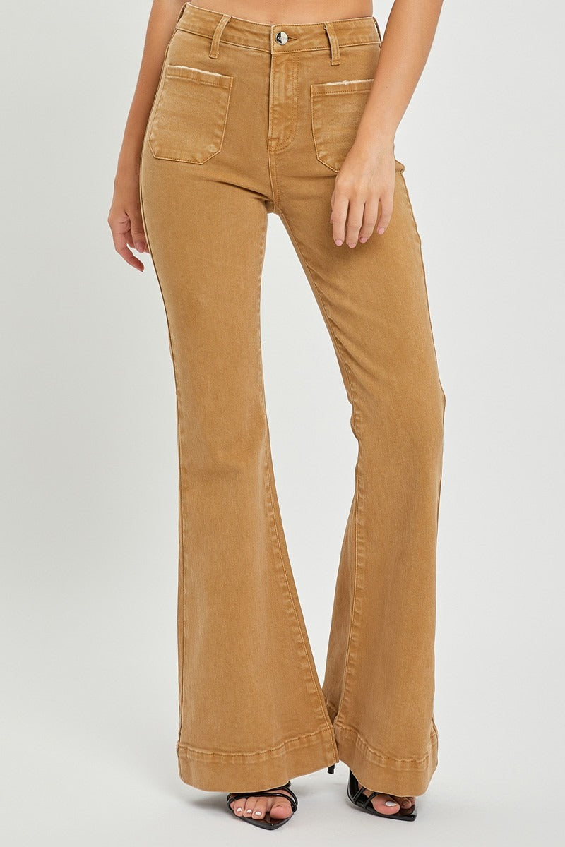 High Rise Patch Pocket Bell Bottom Jeans - Risen - RARA Boutique