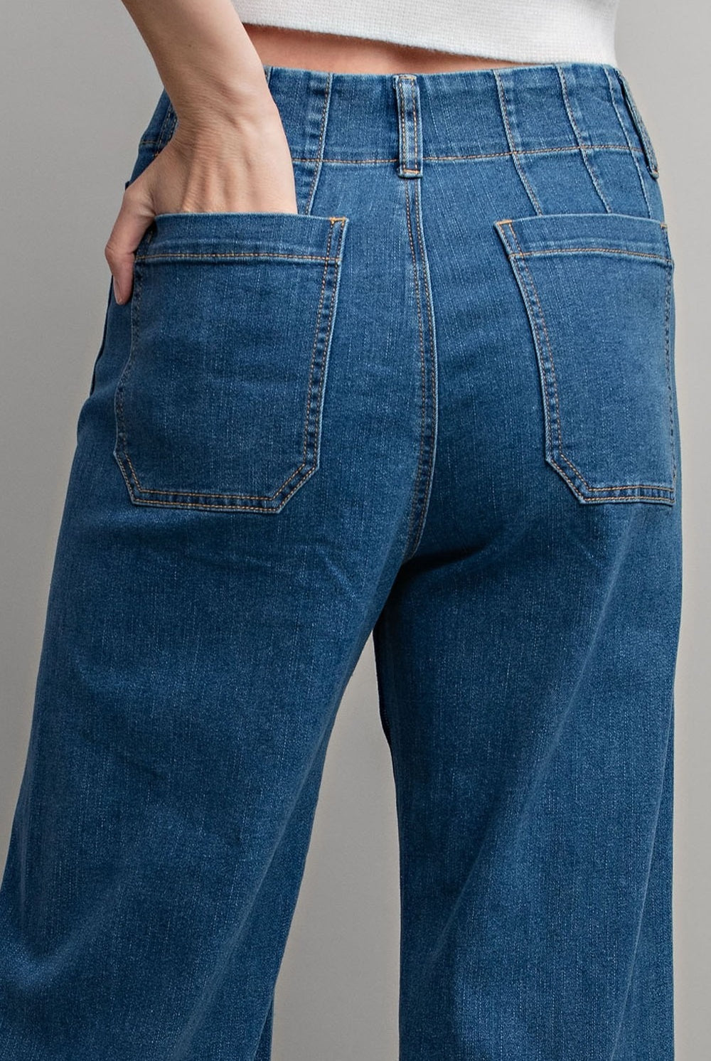 Denim Soft Wash Wide Leg Pants with Patch Pockets - eesome - RARA Boutique
