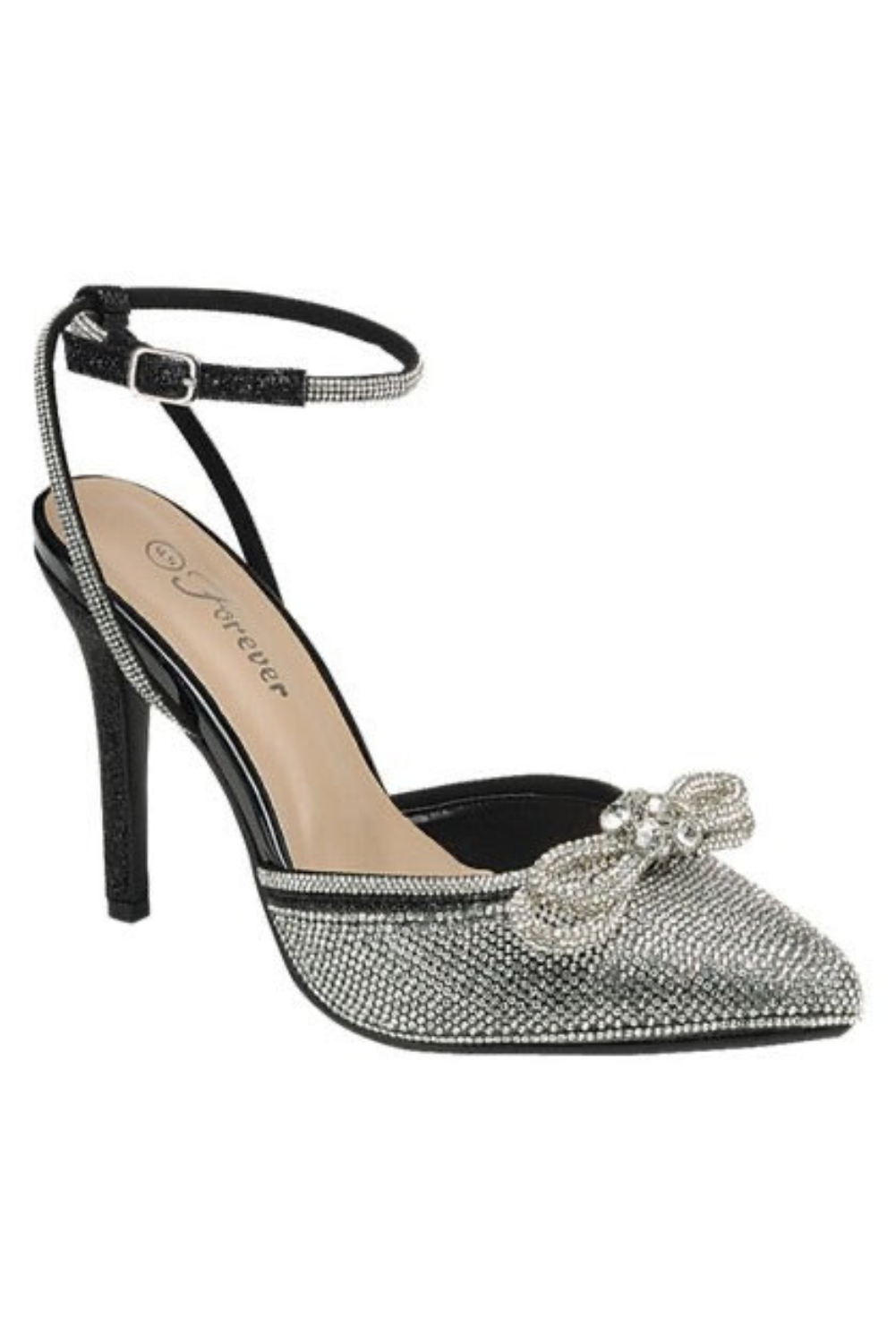 Sparkly Double Rhinestone Bow Pointed Toe High Heels - Forever - RARA Boutique