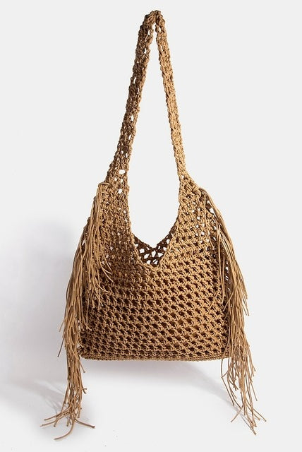 Long Fringe Braided Shopper Tote Bag - RARA Boutique