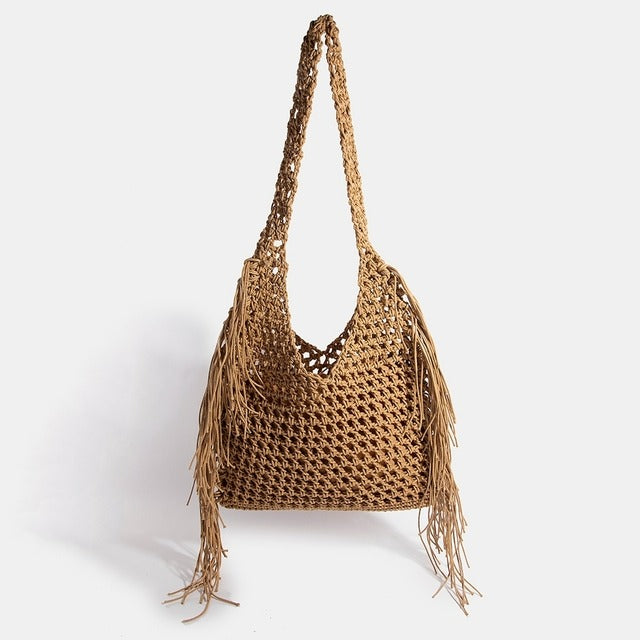 Long Fringe Braided Shopper Tote Bag - RARA Boutique