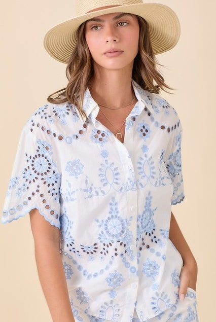 mainstrip blue eyelet top - RARA Boutique