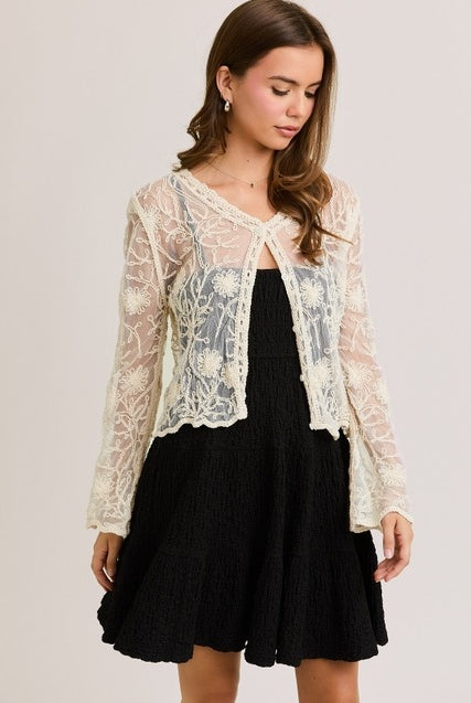 Long Sleeve Button Down Floral Crochet Lace Top - Le Lis - RARA Boutique