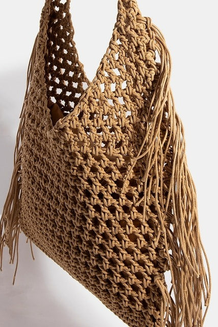 Long Fringe Braided Shopper Tote Bag - RARA Boutique