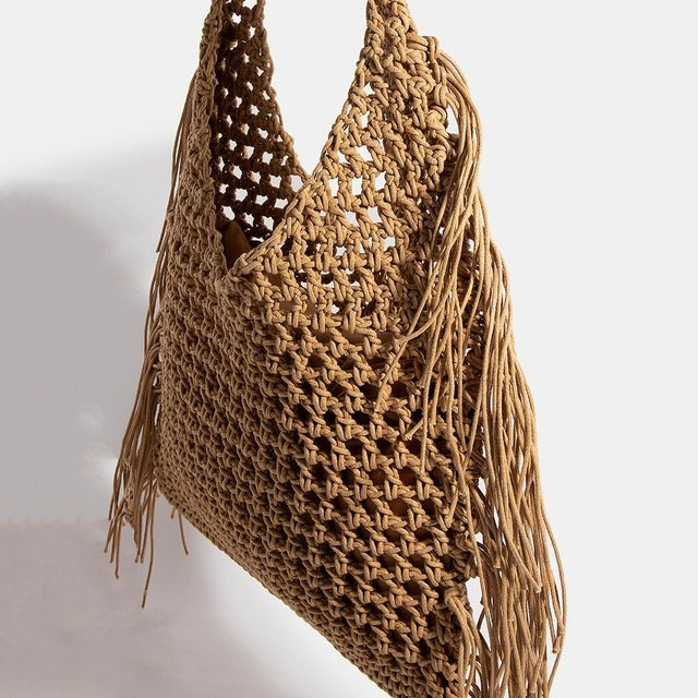 Long Fringe Braided Shopper Tote Bag - RARA Boutique