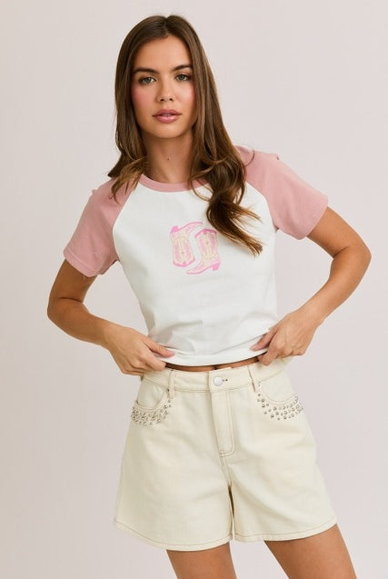Western Boots Graphic Raglan Baby Tee - Le Lis - RARA Boutique