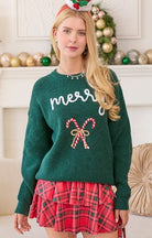 Merry Christmas Sweater With 3D Candy Cane Embroidery - Main Strip - RARA Boutique