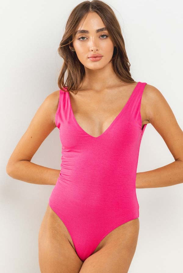 Double Layer Deep V-Neck Tank Top Bodysuit - RARA Boutique
